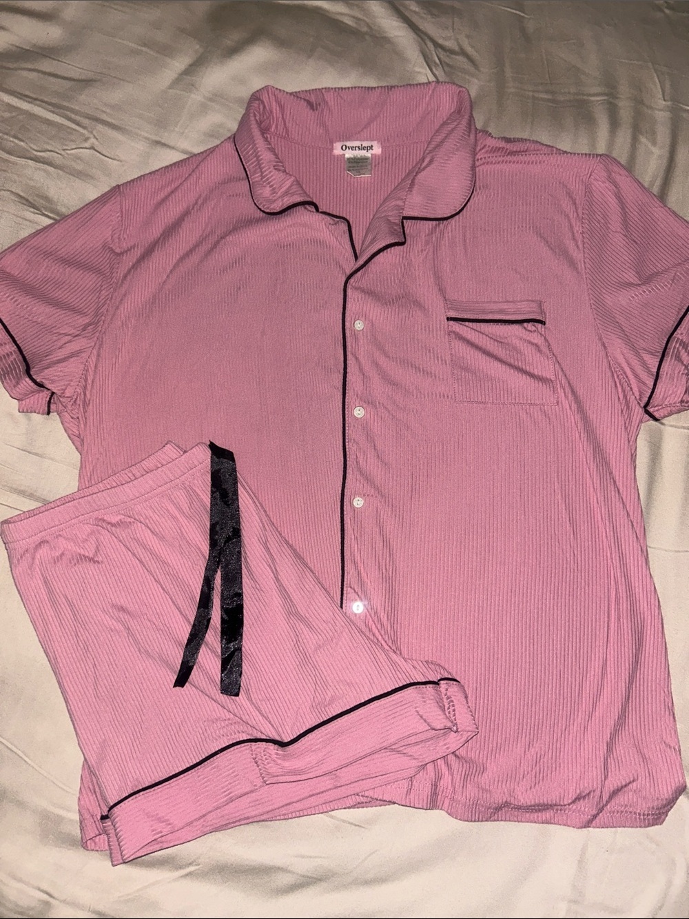 Women's Pink Short Sleeve Pajama Set with Black Trim